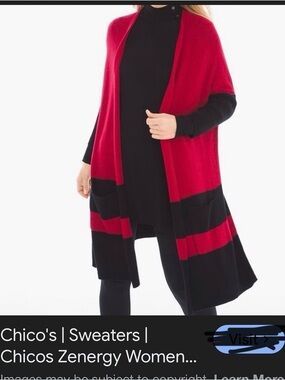 Chico’s retro varsity colorblock sweater cardigan red and black long duster S/M